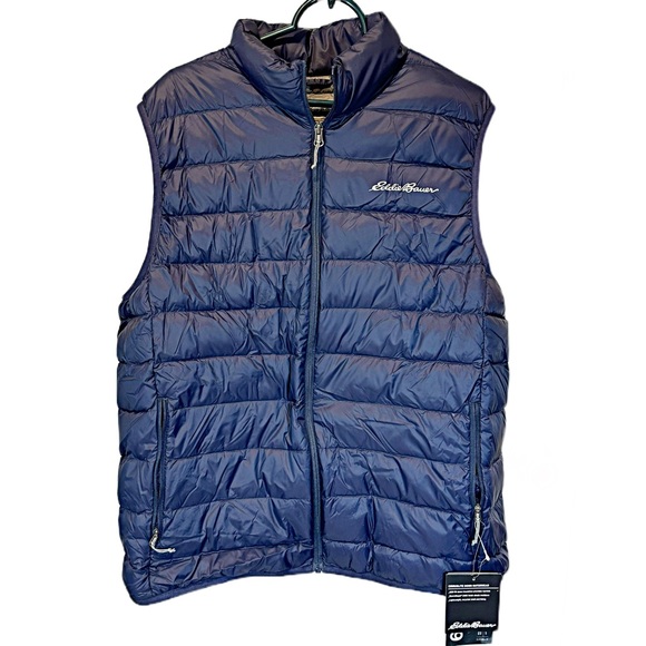 Eddie Bauer Men’s NEW 650 Down Puffer Vest Dark Navy Blue Size L NWT - Picture 1 of 15
